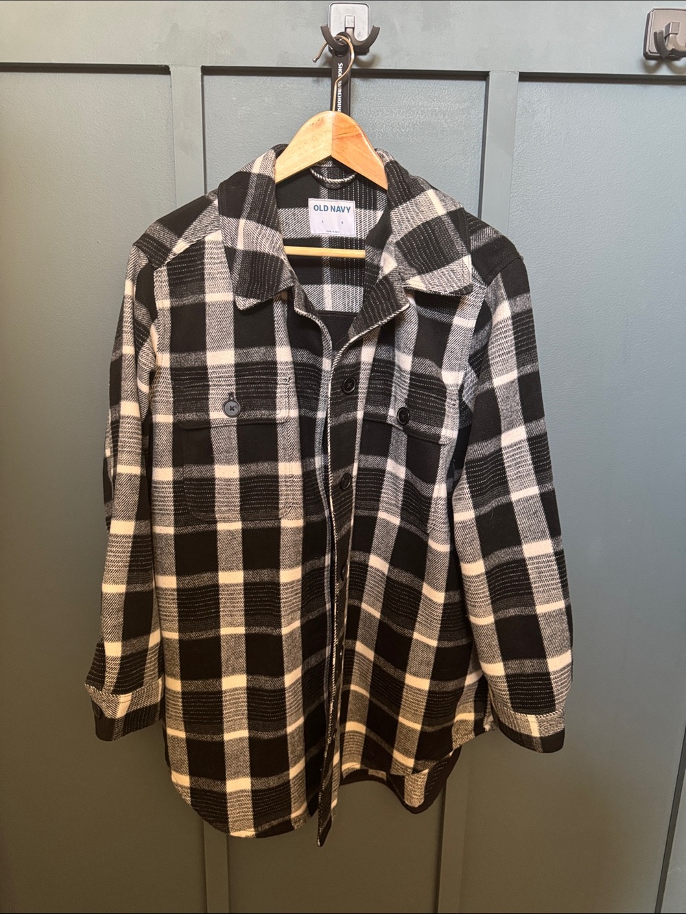 Old Navy Black and White Plaid Utility Shacket